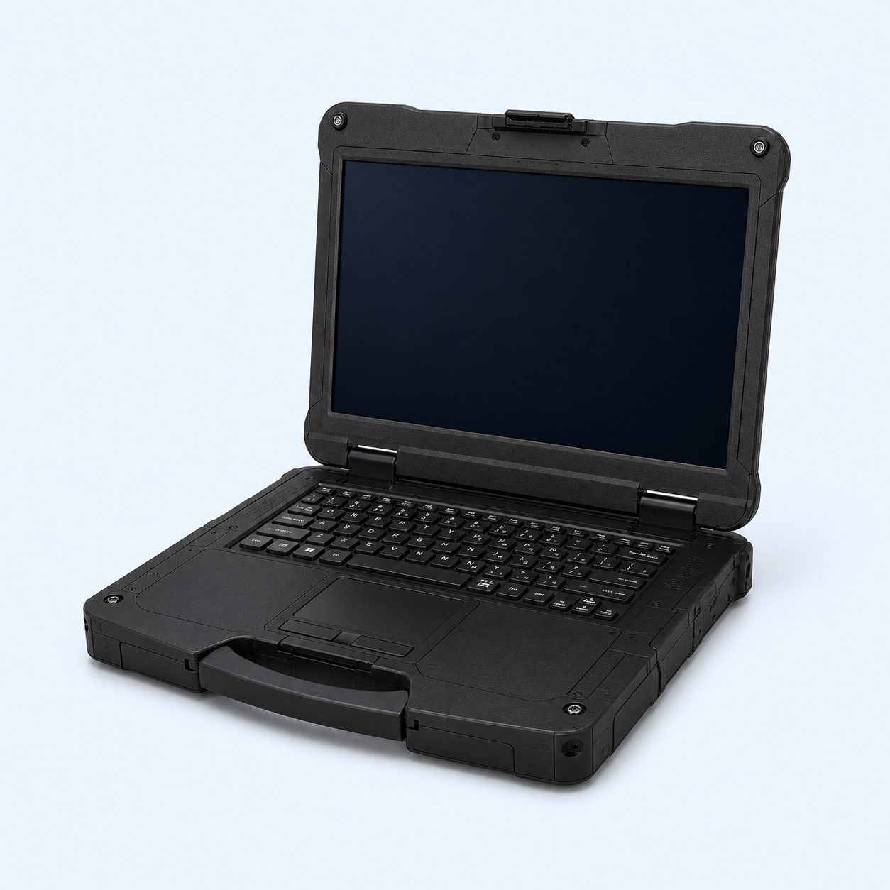 Generierte Produktdarstellung eines Panasonic TOUGHBOOK 40 Mk2 in geöffneter Dreiviertelansicht; kein fotografischer Konfigurationsnachweis.